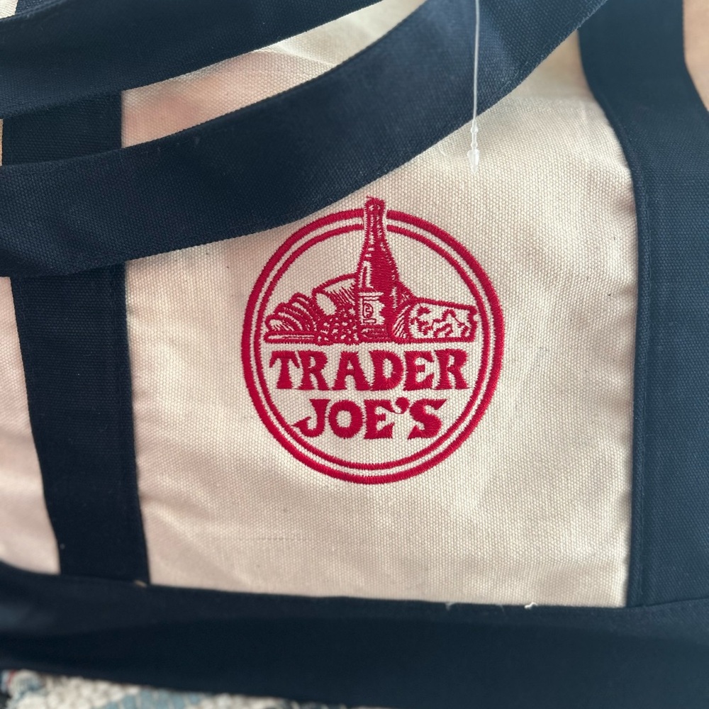 Trader Joe's Canvas Large Navy Blue & Cream Tote Bag